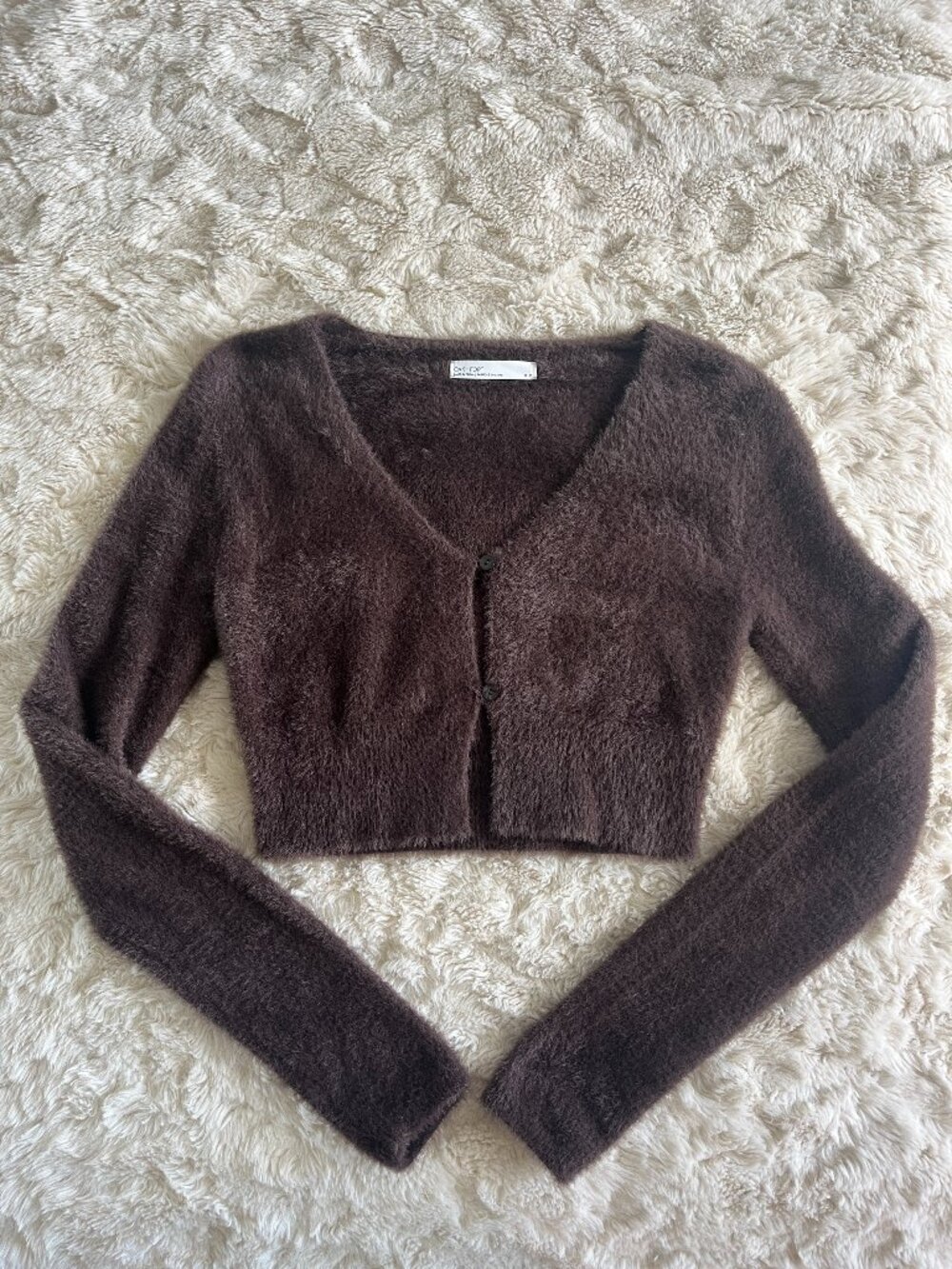 Oak + Fort Brown Fuzzy Cropped Cardigan XS